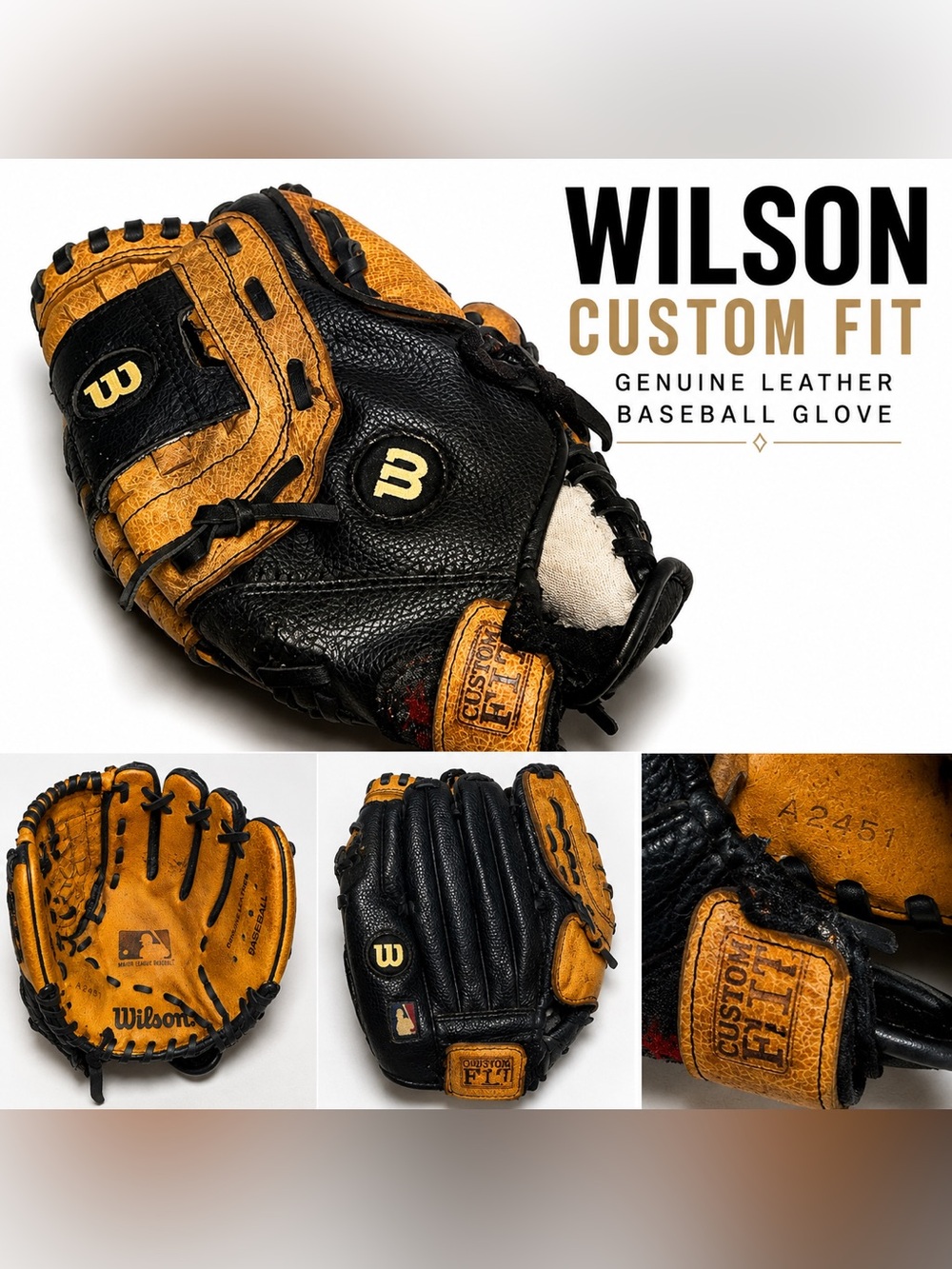 Wilson Custom Fit A2451 Genuine‎ Leather Baseball Glove Mitt